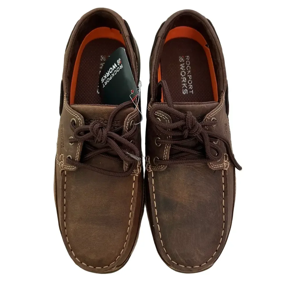 Rockport Works Sailing Club Brown Size 10.5 WIDE Boat Shoes Leather RK6736 NEW